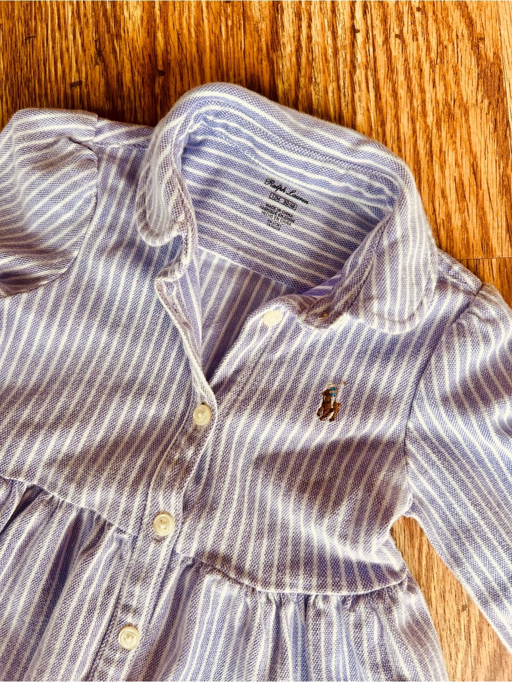 Baby Girls Ralph Lauren Lilac Purple and White Striped Cotton Shirt Dress 12 mos